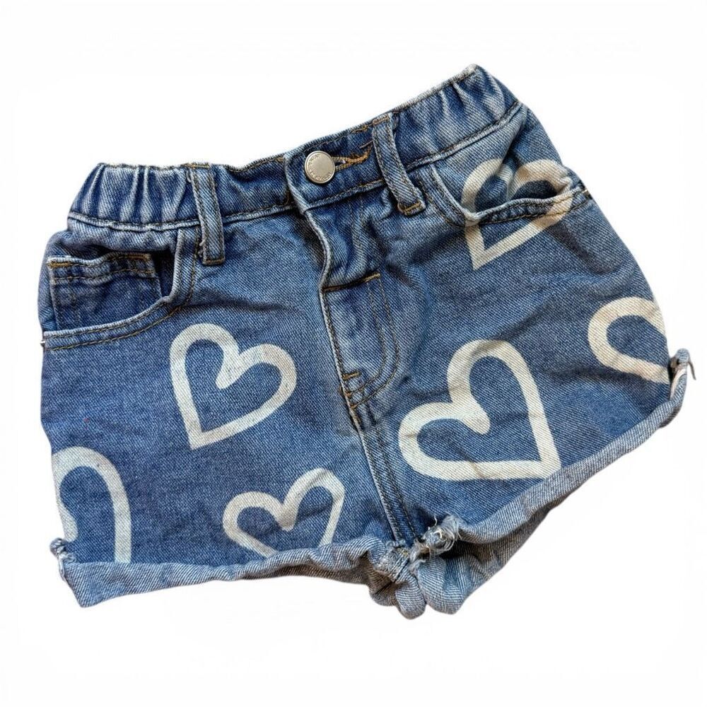 Youth Girls Shein Kids Heart Print Denim Jean Shorts - Sz 4Y